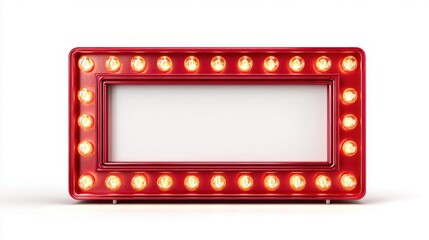 Vintage red marquee sign with glowing lights and blank white space for text