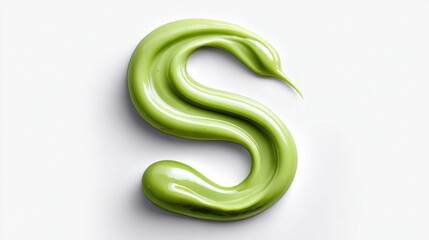 Green paint shaped into the letter S on a white background
