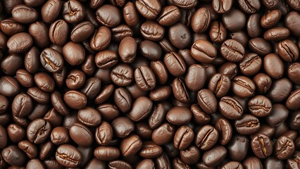 Naklejka premium robusta. A detailed close-up view of coffee beans, showcasing their rich texture and warm tones. bar promotions, beverage menus, designed for food & beverage menus and cafe branding.
