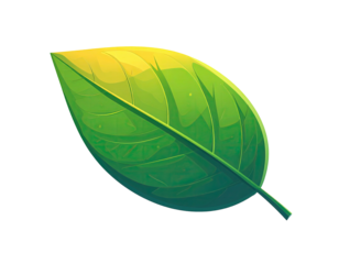 Vibrant green leaf with yellow gradient, stylized artwork