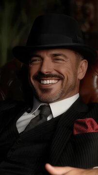 Vintage style icon: retro charm, gangster confidence, soul elegance, disco fashion, classic tailoring, urban glamour, gentleman status, peaky edge, funk vibe, bespoke grace, early presence
