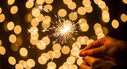 A person's hands holding a sparkler, creating a burst of light against blurred bokeh.
