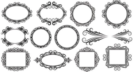 Ornate decorative frames and ornate swirls with vintage elements.