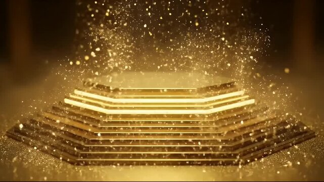 Golden octagonal pedestal with glitter explosion for product display or awards