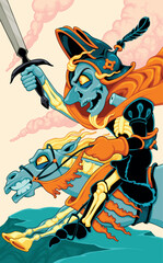 Horror cartoon version of the Knight of Swords. Vector illustration.
