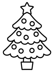 Fototapeta premium Festive Pine Illustration: Simple and cheerful Christmas tree illustration decorated with ornaments and topped with a star. Evokes the warmth and joy of the holiday season.