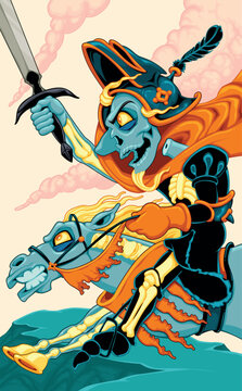 Horror cartoon version of the Knight of Swords. Vector illustration.
