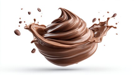 Delicious swirl of chocolate with coffee beans against a white background