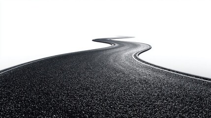 Winding road leading into the distance against a bright white background