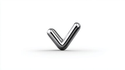 Shiny chrome check mark symbol isolated on a white background