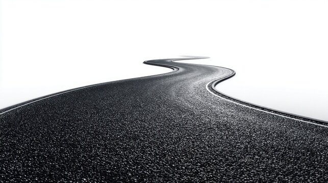 Winding road leading into the distance against a bright white background
