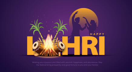 Happy Lohri festival of Punjab India background. Creative vector illustration design for banner, poster.