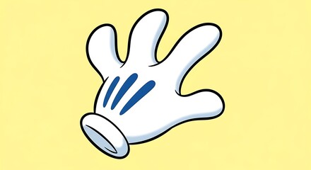 Fototapeta premium White cartoon glove with blue stripes on yellow background.