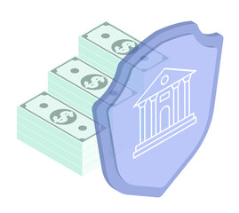 Isometric guaranteed protection of bank deposits from theft and inflation. Isolated cartoon vector concept on white background top view