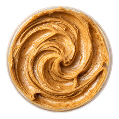 Swirl of creamy peanut butter isolated on white background