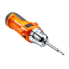 Orange electric screwdriver with metal chuck and drill bit
