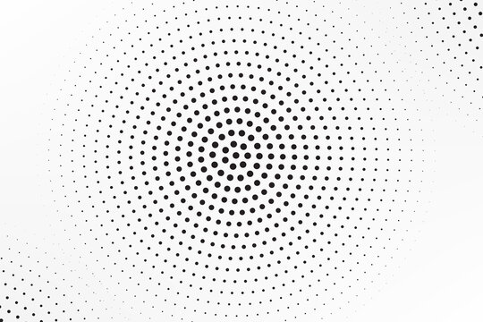 Comic background. Pattern with circles, halftone dotted backdrop. Radiating from the center starburst, sun burst rays, lines. Vector illustration