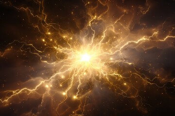 Stunning explosion in the sky with luminous thunderbolts illuminating the dark atmosphere during a night full of energy and motion