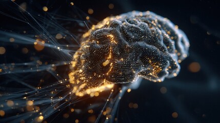 Abstract Digital Illustration of Illuminated Human Brain Against Dark Background