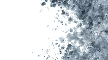 Fototapeta premium Winter snow particles and frosty elements overlay on white background. 