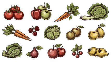 Collection of fresh healthy vegetables including tomato, onion, pepper, carrot, and cucumber isolated on white