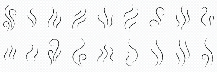 Blue smoke and steam icon set vector on transparent background. Hit stink, coffee, fragrance flame elements. Smoke smell, steam aroma heat symbol. handdrawn wavy lines brush grunge icon vector set.
