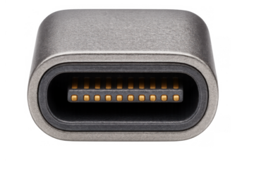 Usb-c connector port with golden pins for fast data transfer and charging, isolated on transparent background