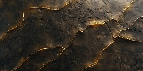 Dark textured surface with elegant golden veins, abstract background.