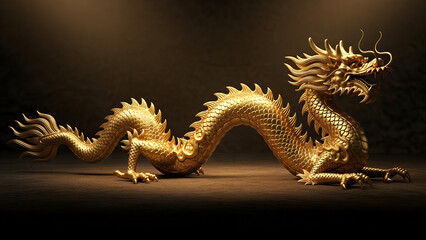 Golden dragon sculpture representing Chinese New Year concept