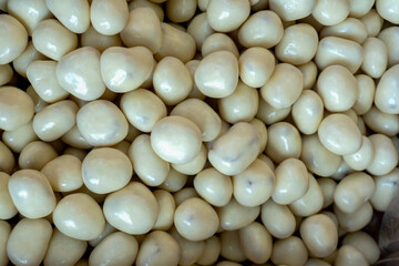 Yogurt coated nuts at farmers market