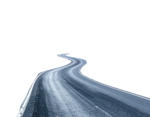 Winding asphalt road against a stark, dark background