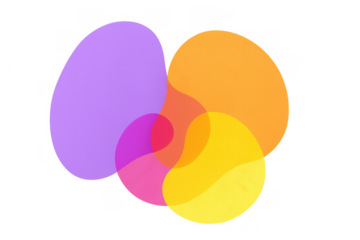 Abstract organic shapes overlapping, creating vibrant color blend on transparent background