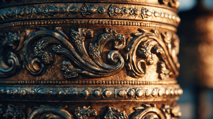 Teacher growth mindset ornate antique metal carving with warm patina and elegant scrollwork in soft light