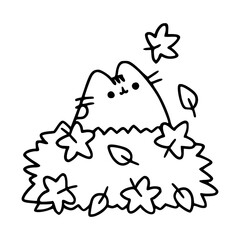 cute cartoon cat enjoying autumn outline vector