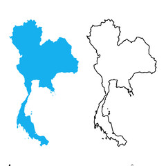 Thailand country map. Map in various outline and blue silhouette styles