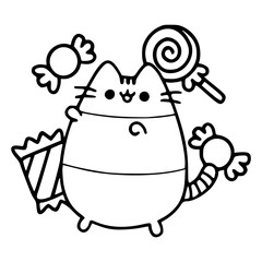 Pusheen cat and Halloween sweets doodle clipart collection