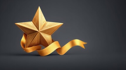 Golden star with ribbon on a dark background, perfect for awards and achievements