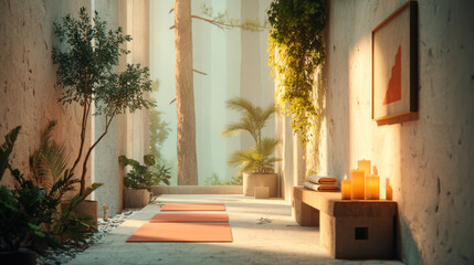 Teacher growth mindset peaceful yoga studio with plants natural light candles and calming decor for mindful practice