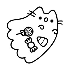 Pusheen cat and Halloween sweets doodle clipart collection