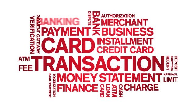 Card Transaction animated word cloud-text design animation tag kinetic typography seamless loop.