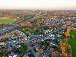 Warrington suburbs alongside the M62 motorway, Cheshire, England
