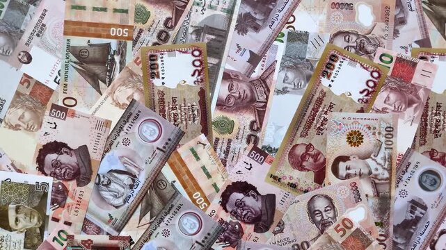 Money background, currency exchange, paper banknotes from different countries. Money cash currency as a financial background for your design