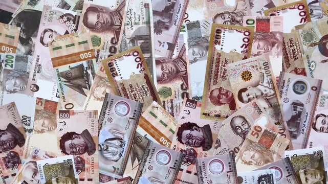 Money background, currency exchange, paper banknotes from different countries. Money cash currency as a financial background for your design
