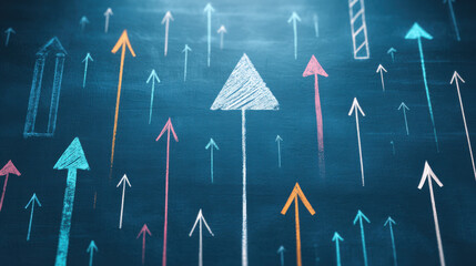 Teacher growth mindset colorful arrows upward chalkboard concept showing progress and learning motivation