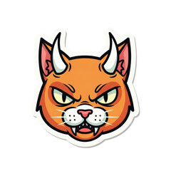 Obraz premium Fierce orange cat head with horns and fangs on transparent background