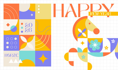 Happy New Year 2026 Horse Graphic – Abstract Geometric Pattern Style