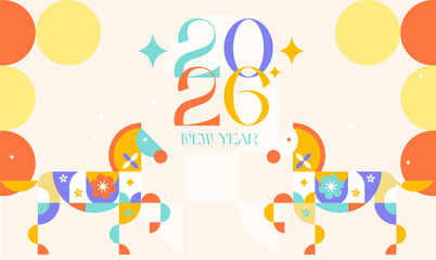 Year of the Horse 2026 Poster &ndash; Abstract Shapes & Pastel Color Palette