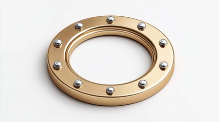 Golden ring with silver rivets on a white background, studio shot
