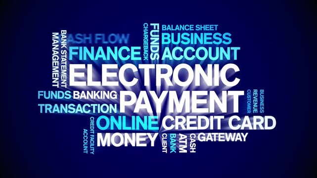 Electronic Payment animated word cloud-text design animation tag kinetic typography seamless loop.