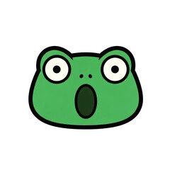 Fototapeta premium Surprised cartoon frog face with wide eyes and open mouth on transparent background